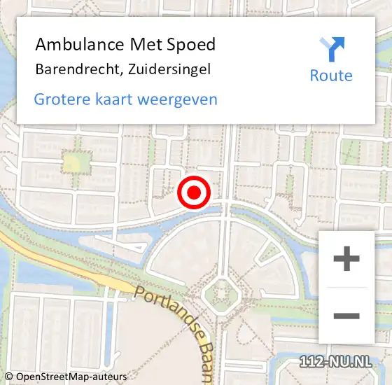 Locatie op kaart van de 112 melding: Ambulance Met Spoed Naar Barendrecht, Zuidersingel op 23 februari 2024 09:05