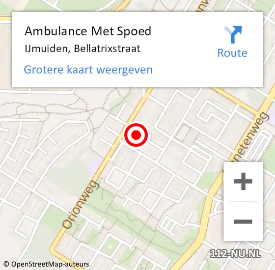 Locatie op kaart van de 112 melding: Ambulance Met Spoed Naar IJmuiden, Bellatrixstraat op 23 februari 2024 10:05