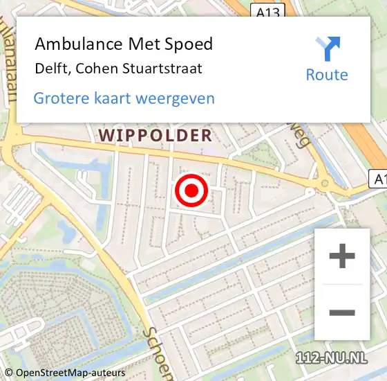 Locatie op kaart van de 112 melding: Ambulance Met Spoed Naar Delft, Cohen Stuartstraat op 23 februari 2024 10:17