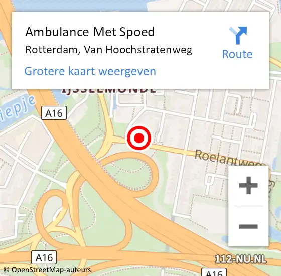Locatie op kaart van de 112 melding: Ambulance Met Spoed Naar Rotterdam, Van Hoochstratenweg op 23 februari 2024 10:38