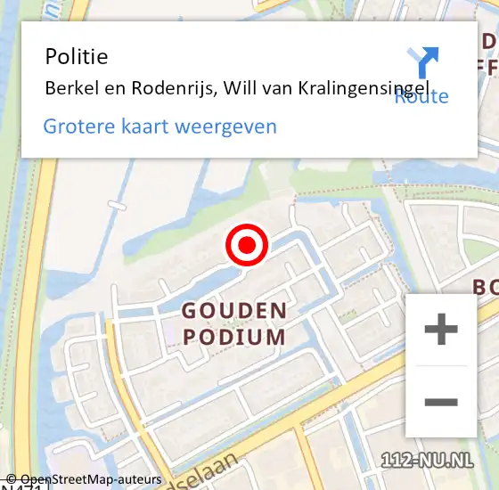 Locatie op kaart van de 112 melding: Politie Berkel en Rodenrijs, Will van Kralingensingel op 23 februari 2024 10:55