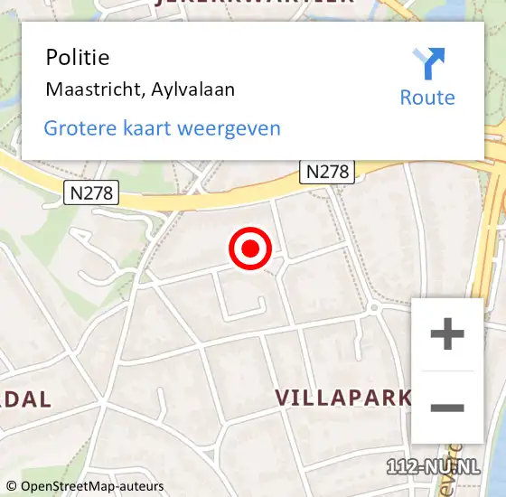 Locatie op kaart van de 112 melding: Politie Maastricht, Aylvalaan op 23 februari 2024 10:58