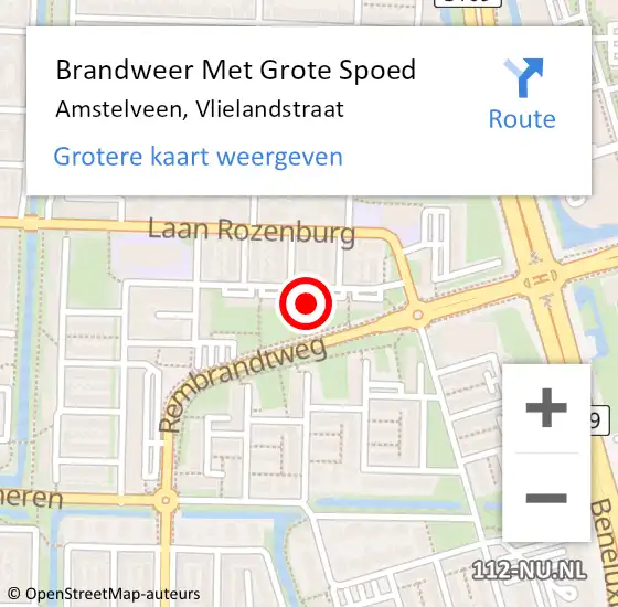 Locatie op kaart van de 112 melding: Brandweer Met Grote Spoed Naar Amstelveen, Vlielandstraat op 23 februari 2024 11:04