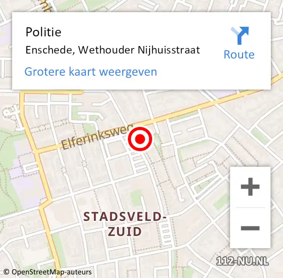 Locatie op kaart van de 112 melding: Politie Enschede, Wethouder Nijhuisstraat op 23 februari 2024 11:06