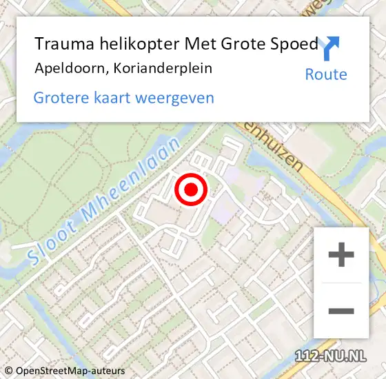 Locatie op kaart van de 112 melding: Trauma helikopter Met Grote Spoed Naar Apeldoorn, Korianderplein op 23 februari 2024 11:49