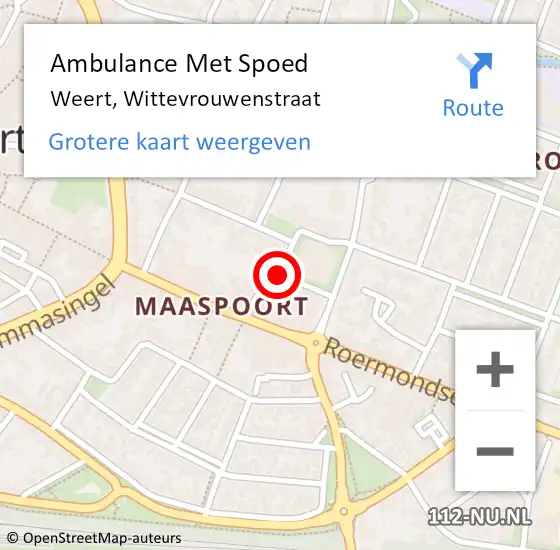 Locatie op kaart van de 112 melding: Ambulance Met Spoed Naar Weert, Wittevrouwenstraat op 26 september 2014 20:40