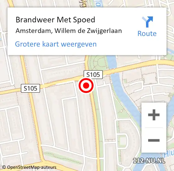 Locatie op kaart van de 112 melding: Brandweer Met Spoed Naar Amsterdam, Willem de Zwijgerlaan op 23 februari 2024 12:05