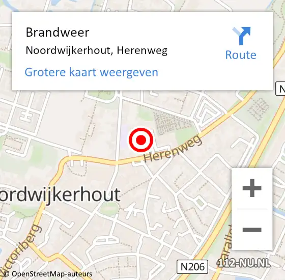 Locatie op kaart van de 112 melding: Brandweer Noordwijkerhout, Herenweg op 23 februari 2024 12:24