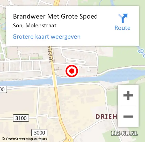 Locatie op kaart van de 112 melding: Brandweer Met Grote Spoed Naar Son, Molenstraat op 23 februari 2024 13:17