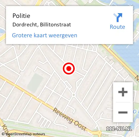 Locatie op kaart van de 112 melding: Politie Dordrecht, Billitonstraat op 23 februari 2024 13:28