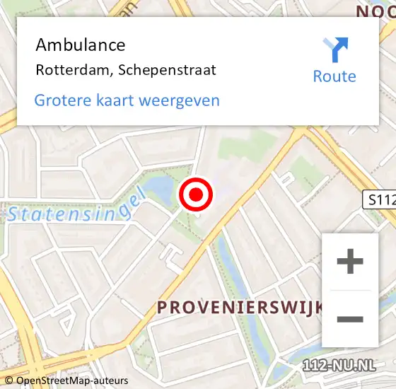 Locatie op kaart van de 112 melding: Ambulance Rotterdam, Schepenstraat op 23 februari 2024 14:14