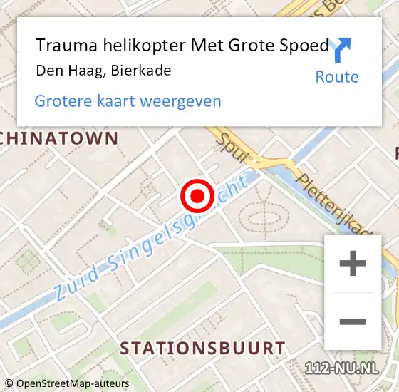 Locatie op kaart van de 112 melding: Trauma helikopter Met Grote Spoed Naar Den Haag, Bierkade op 23 februari 2024 14:18