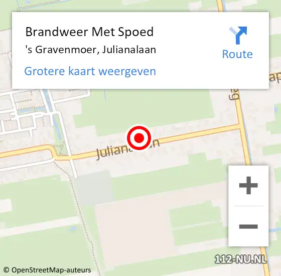 Locatie op kaart van de 112 melding: Brandweer Met Spoed Naar 's Gravenmoer, Julianalaan op 26 september 2014 21:03