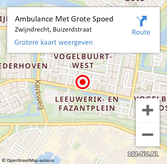 Locatie op kaart van de 112 melding: Ambulance Met Grote Spoed Naar Zwijndrecht, Buizerdstraat op 23 februari 2024 14:45