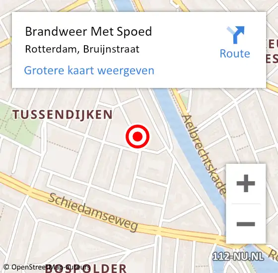 Locatie op kaart van de 112 melding: Brandweer Met Spoed Naar Rotterdam, Bruijnstraat op 23 februari 2024 14:56