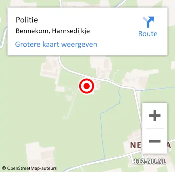 Locatie op kaart van de 112 melding: Politie Bennekom, Harnsedijkje op 23 februari 2024 14:59