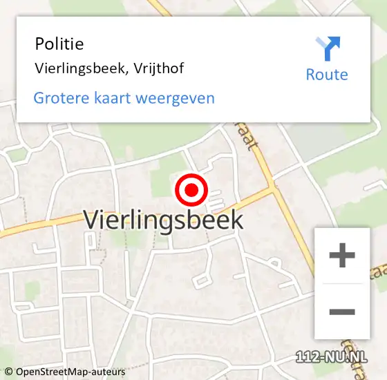 Locatie op kaart van de 112 melding: Politie Vierlingsbeek, Vrijthof op 23 februari 2024 15:04