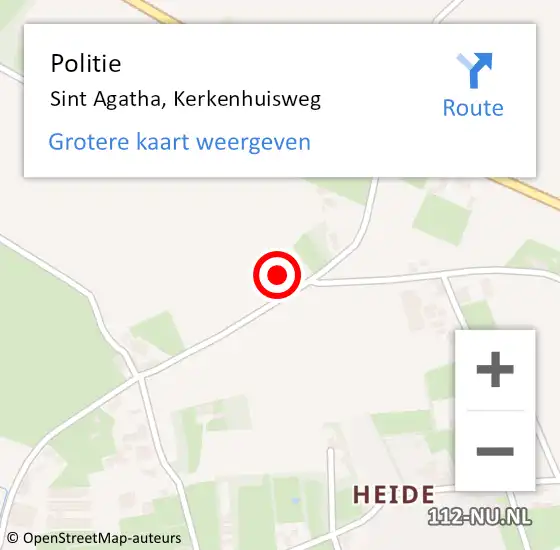 Locatie op kaart van de 112 melding: Politie Sint Agatha, Kerkenhuisweg op 23 februari 2024 15:12