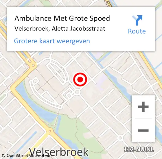 Locatie op kaart van de 112 melding: Ambulance Met Grote Spoed Naar Velserbroek, Aletta Jacobsstraat op 23 februari 2024 15:25