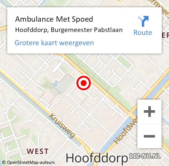 Locatie op kaart van de 112 melding: Ambulance Met Spoed Naar Hoofddorp, Burgemeester Pabstlaan op 23 februari 2024 15:25