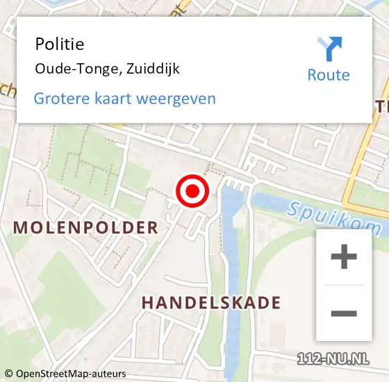 Locatie op kaart van de 112 melding: Politie Oude-Tonge, Zuiddijk op 23 februari 2024 15:55