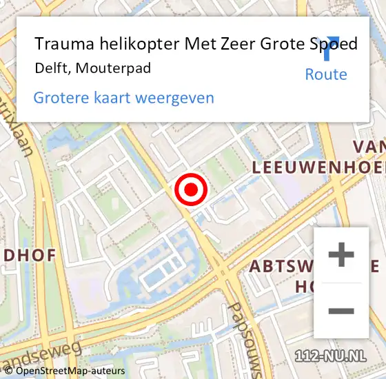 Locatie op kaart van de 112 melding: Trauma helikopter Met Zeer Grote Spoed Naar Delft, Mouterpad op 23 februari 2024 16:00