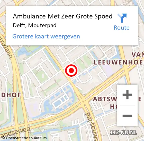 Locatie op kaart van de 112 melding: Ambulance Met Zeer Grote Spoed Naar Delft, Mouterpad op 23 februari 2024 16:06