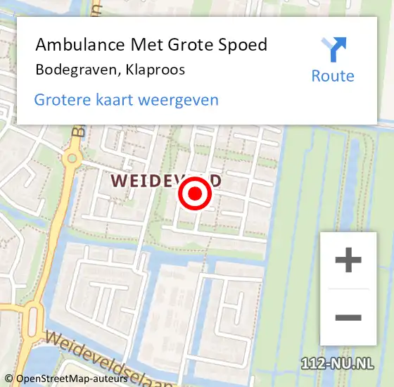 Locatie op kaart van de 112 melding: Ambulance Met Grote Spoed Naar Bodegraven, Klaproos op 23 februari 2024 16:11