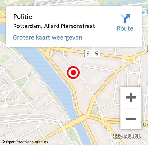 Locatie op kaart van de 112 melding: Politie Rotterdam, Allard Piersonstraat op 23 februari 2024 16:15