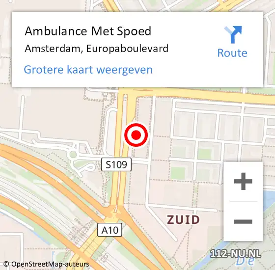 Locatie op kaart van de 112 melding: Ambulance Met Spoed Naar Amsterdam, Europaboulevard op 23 februari 2024 16:27
