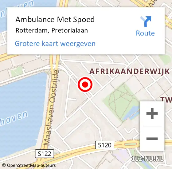 Locatie op kaart van de 112 melding: Ambulance Met Spoed Naar Rotterdam, Pretorialaan op 23 februari 2024 16:49