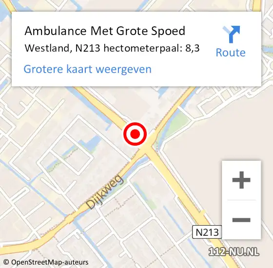 Locatie op kaart van de 112 melding: Ambulance Met Grote Spoed Naar Westland, N213 hectometerpaal: 8,3 op 23 februari 2024 16:56