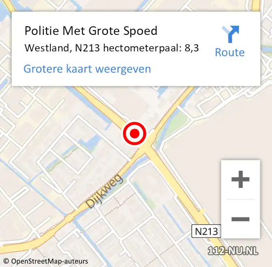 Locatie op kaart van de 112 melding: Politie Met Grote Spoed Naar Westland, N213 hectometerpaal: 8,3 op 23 februari 2024 16:58