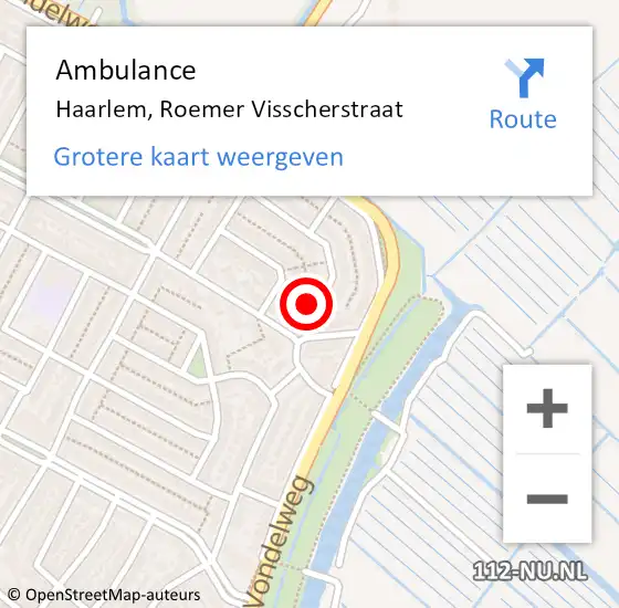 Locatie op kaart van de 112 melding: Ambulance Haarlem, Roemer Visscherstraat op 23 februari 2024 17:21