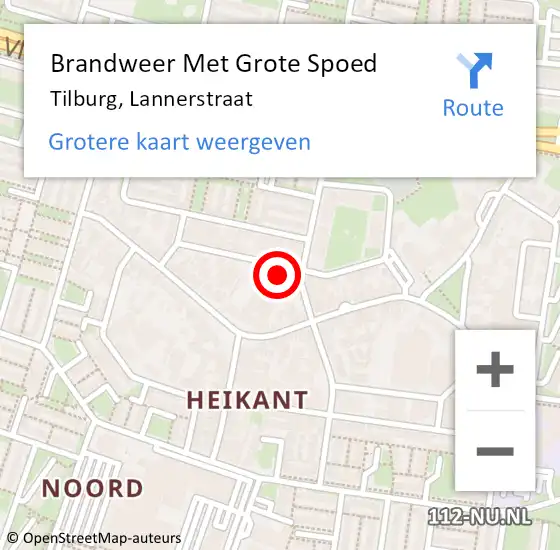 Locatie op kaart van de 112 melding: Brandweer Met Grote Spoed Naar Tilburg, Lannerstraat op 23 februari 2024 17:33