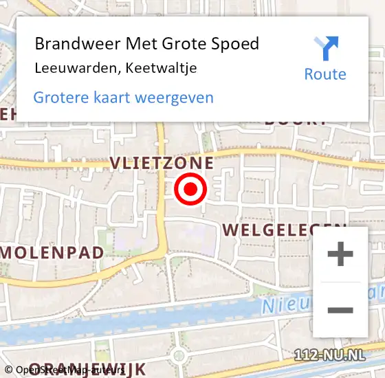 Locatie op kaart van de 112 melding: Brandweer Met Grote Spoed Naar Leeuwarden, Keetwaltje op 23 februari 2024 18:19