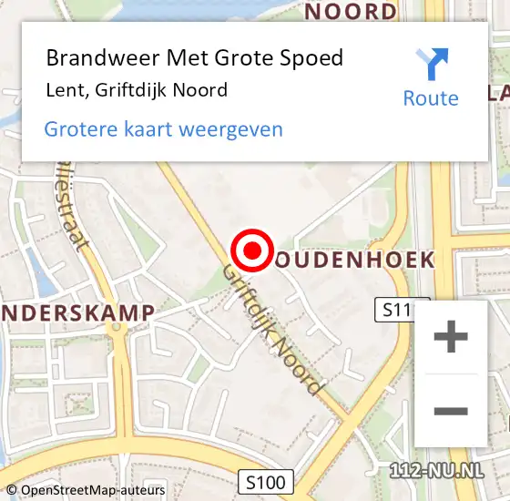 Locatie op kaart van de 112 melding: Brandweer Met Grote Spoed Naar Lent, Griftdijk Noord op 23 februari 2024 18:24