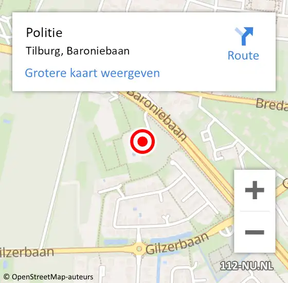 Locatie op kaart van de 112 melding: Politie Tilburg, Baroniebaan op 23 februari 2024 18:33