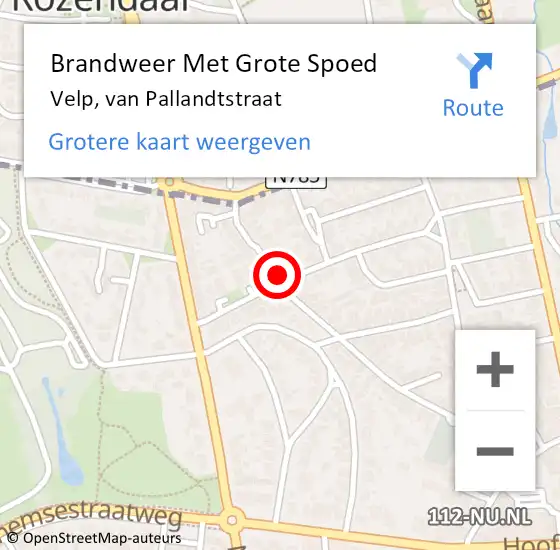 Locatie op kaart van de 112 melding: Brandweer Met Grote Spoed Naar Velp, van Pallandtstraat op 23 februari 2024 18:43