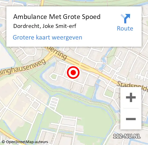 Locatie op kaart van de 112 melding: Ambulance Met Grote Spoed Naar Dordrecht, Joke Smit-erf op 23 februari 2024 18:45