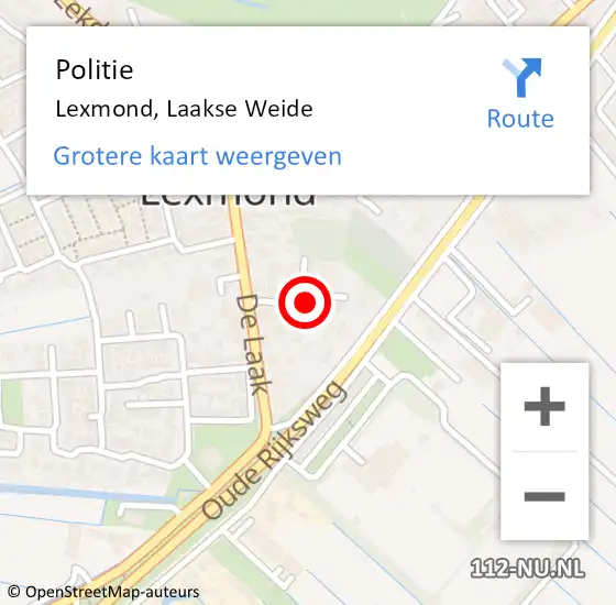 Locatie op kaart van de 112 melding: Politie Lexmond, Laakse Weide op 23 februari 2024 19:26