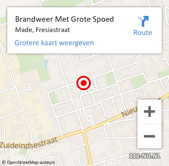 Locatie op kaart van de 112 melding: Brandweer Met Grote Spoed Naar Made, Fresiastraat op 23 februari 2024 19:27