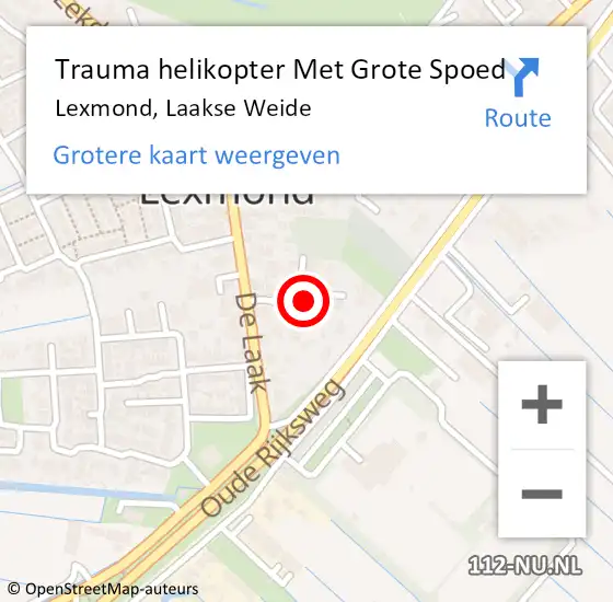 Locatie op kaart van de 112 melding: Trauma helikopter Met Grote Spoed Naar Lexmond, Laakse Weide op 23 februari 2024 19:30