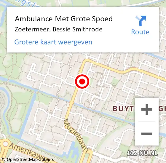 Locatie op kaart van de 112 melding: Ambulance Met Grote Spoed Naar Zoetermeer, Bessie Smithrode op 23 februari 2024 19:49