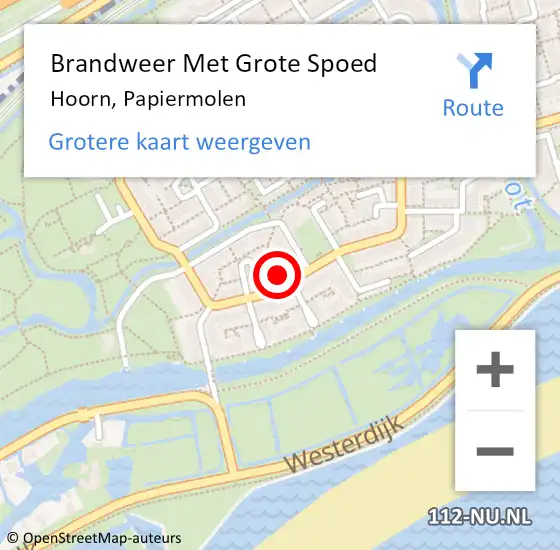 Locatie op kaart van de 112 melding: Brandweer Met Grote Spoed Naar Hoorn, Papiermolen op 23 februari 2024 20:20