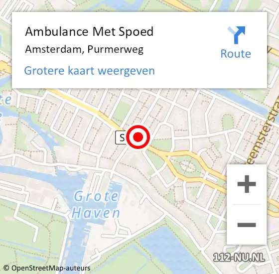 Locatie op kaart van de 112 melding: Ambulance Met Spoed Naar Amsterdam, Purmerweg op 23 februari 2024 20:26