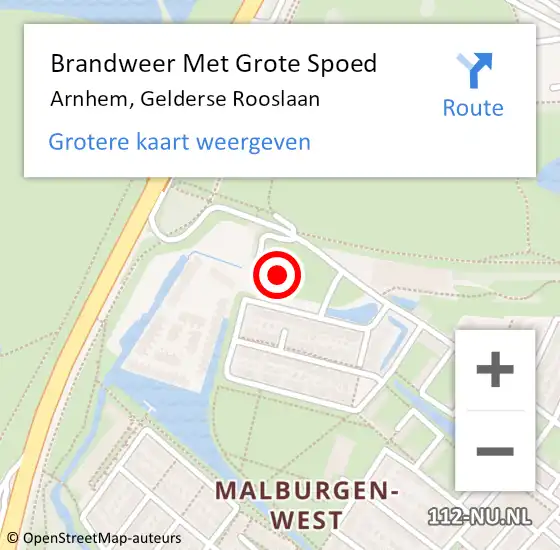 Locatie op kaart van de 112 melding: Brandweer Met Grote Spoed Naar Arnhem, Gelderse Rooslaan op 23 februari 2024 20:33