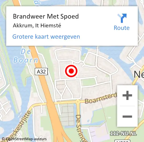 Locatie op kaart van de 112 melding: Brandweer Met Spoed Naar Akkrum, It Hiemsté op 23 februari 2024 20:41