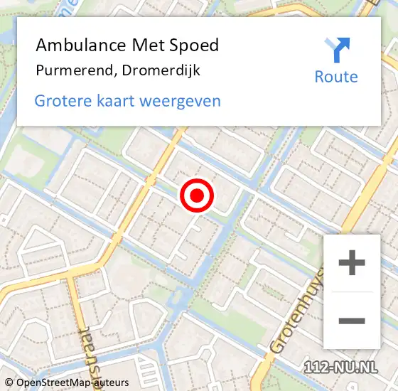 Locatie op kaart van de 112 melding: Ambulance Met Spoed Naar Purmerend, Dromerdijk op 23 februari 2024 20:41