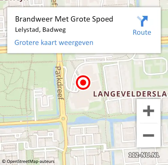 Locatie op kaart van de 112 melding: Brandweer Met Grote Spoed Naar Lelystad, Badweg op 23 februari 2024 20:41